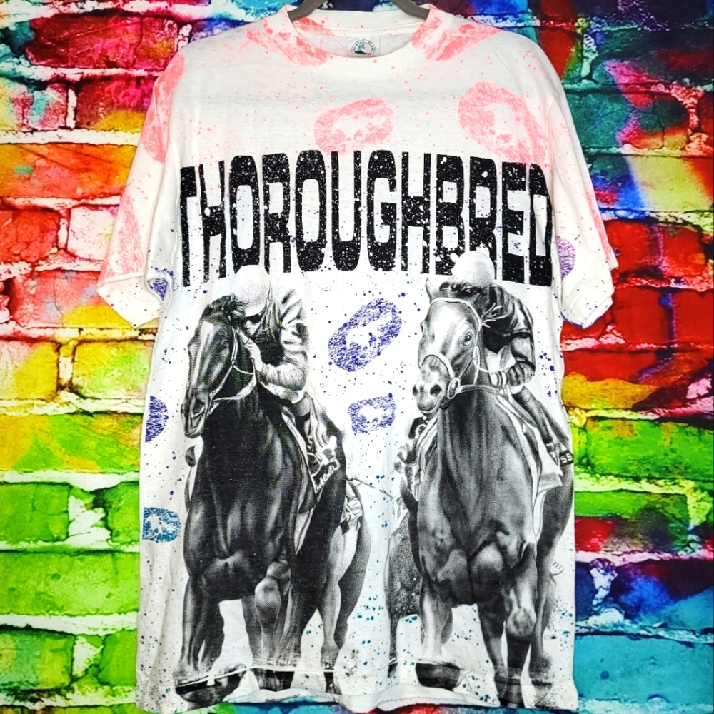 Vintage 90's AOP Thoroughbred Horse Racing Tee
